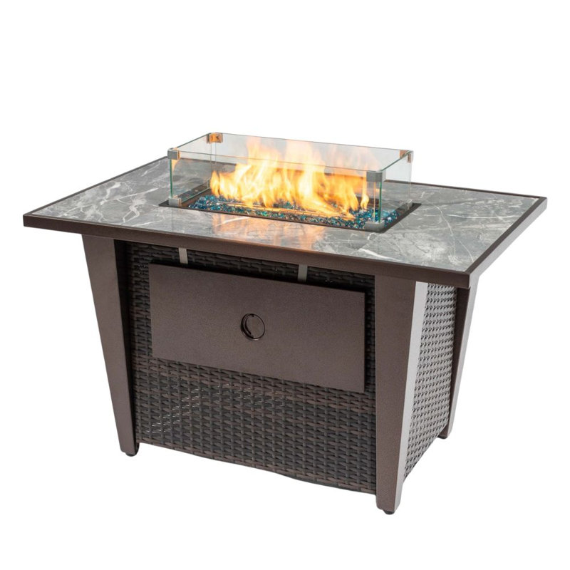 Table de foyer rectangulaire au propane de 107 cm (42 po) avec chauffage de terrasse en osier, puissance de 50 000 BTU