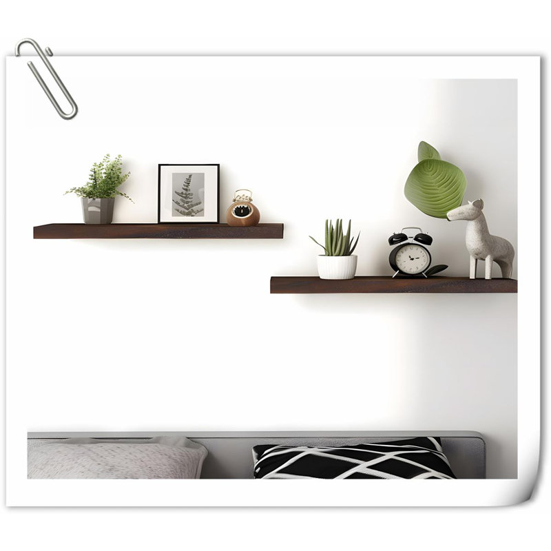 6 Piece Solid Wood Floating Shelf with Reclaimed Wood, Brown