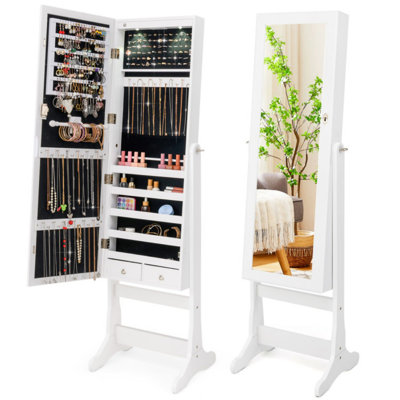 Armoire à bijoux verrouillable autoportante avec miroir pleine grandeur et lumières