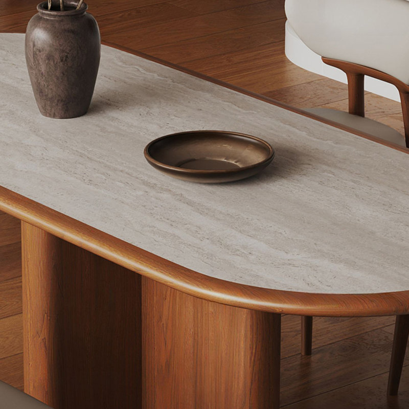 Built-in solid wood wrapped dining table,  29.52”H x 70.86”L x 35.43”W