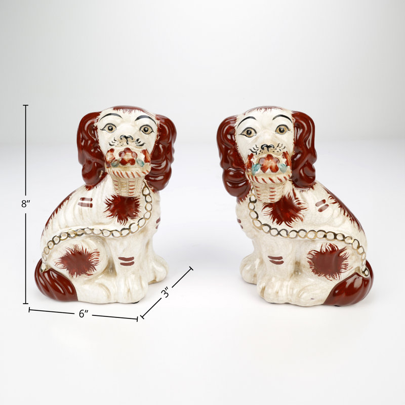 Schaefer 8" Staffordshire Dogs with Baskets Pair, Brown