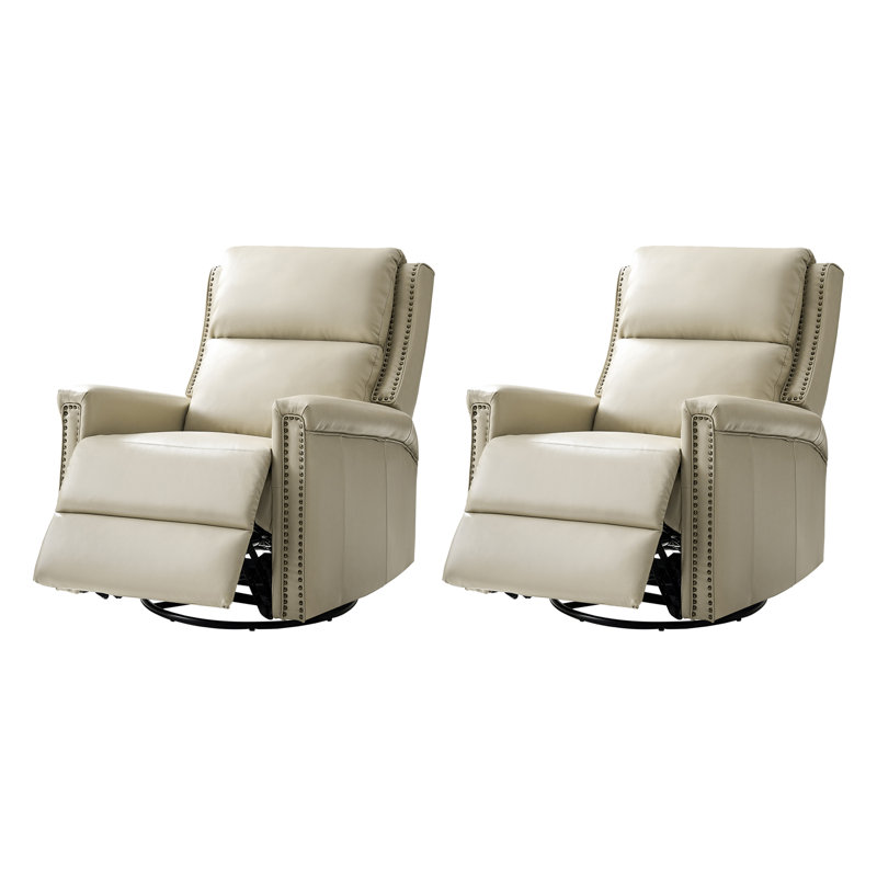 Medlin 31''W Transitional Faux Leather Dual Motor Swivel Rocker Recliner with USB Ports (Set of 2), Beige