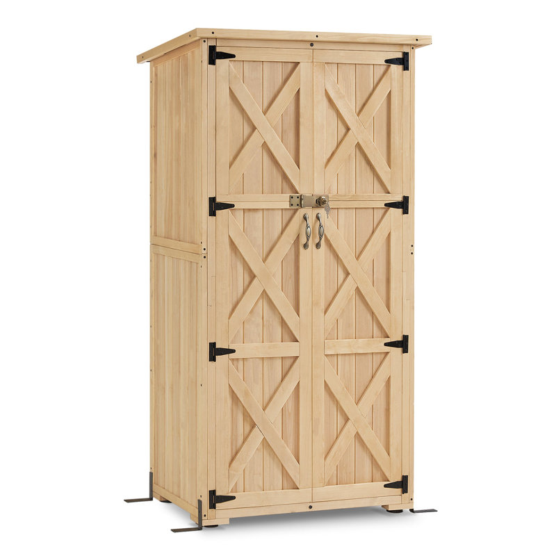 Outdoor Wooden Storage, Garden Tool Shed with Lock and Double Doors