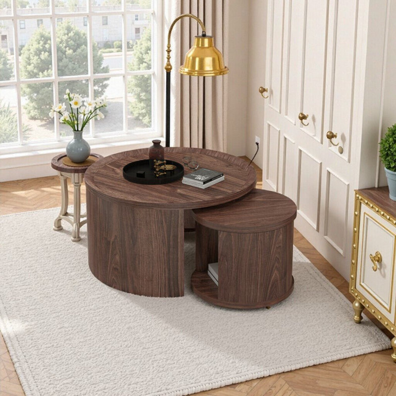 Ensemble de tables basses gigognes 2 pièces Modern Modern, plateau en bois minimaliste, conception peu encombrante pour le salon
