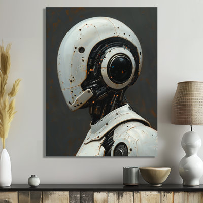 White Grey Steel Sentinel Robot - Robots Wall Art Print