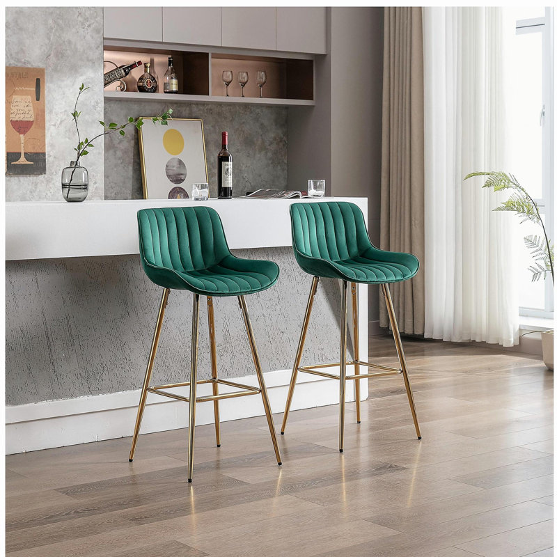 2-piece bar stool set, with chrome footrest and fabric top surface chair, simple leg chair, Bar Stool (30” Seat Height)