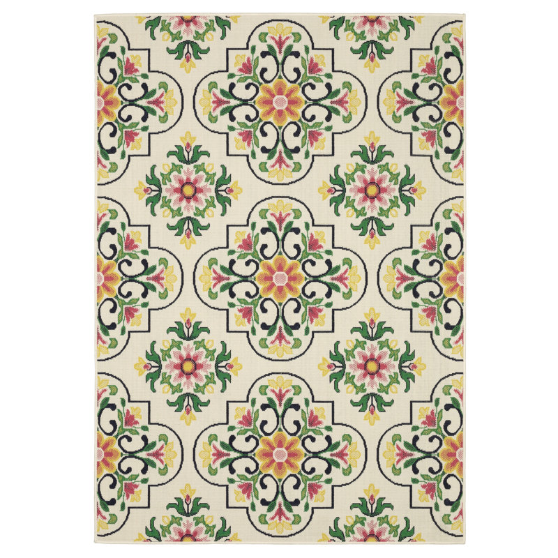 Sherley Floral Medallions Ivory/ Multi Indoor-Outdoor Area Rug, Runner 1'10" x 7'3"