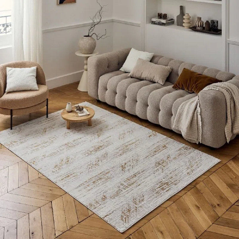Carmel Modern Abstract Cream/Gold Area Rug, Rectangle 240 x 340 cm