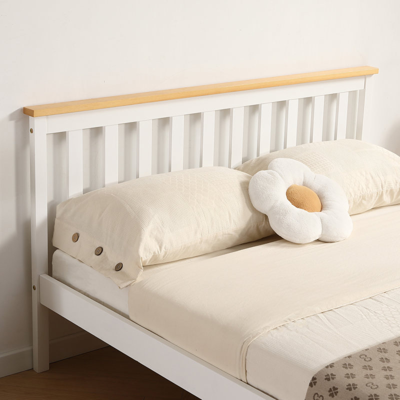 Shane Solid Wood Bed, White/Caramel, Double (4'6)