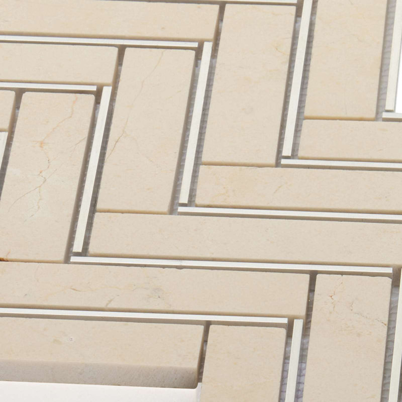 1" x 12" Natural Stone Mosaic Sheet Tile, Cream