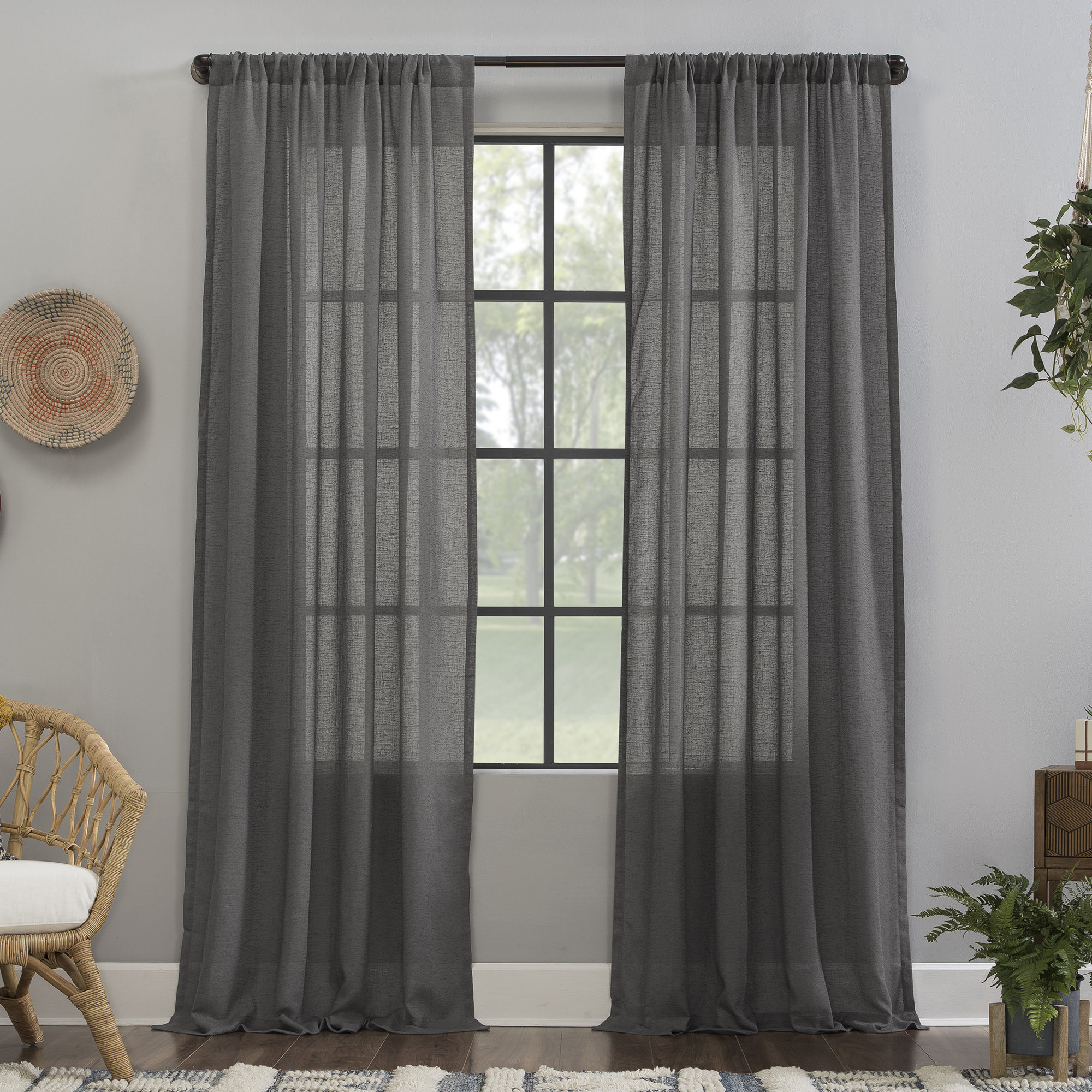 Sheer Curtain, Gray, 52" W x 96" L