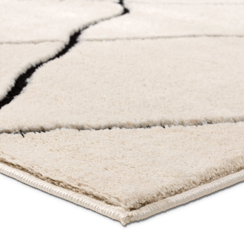 Ivory and Black Rectangular Trellis Shag Area Rug