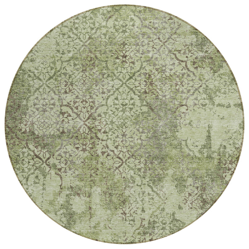 Jereny Washable Abstract Indoor / Outdoor Rug, Round 8'