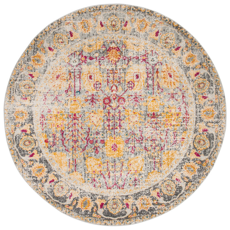 Tapis jaune / beige Edna, Rond 6 pi 7 po