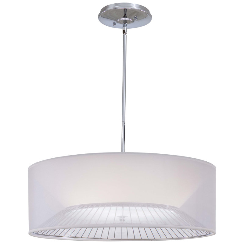 Chrome Drum Pendant Light with Translucent Silk Shade
