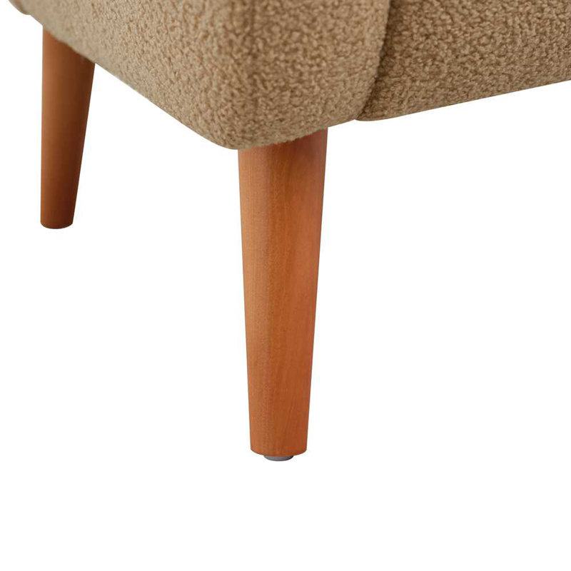 Camel Boucle Upholstered Barrel Accent Chair with Wood Legs