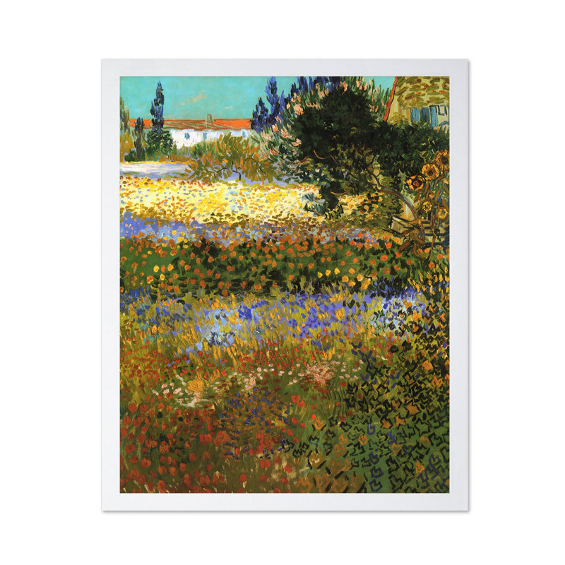 Van Gogh - Jardin fleuri à Arles, Affiche, H 18 po x l 24 po, Encadrement blanc