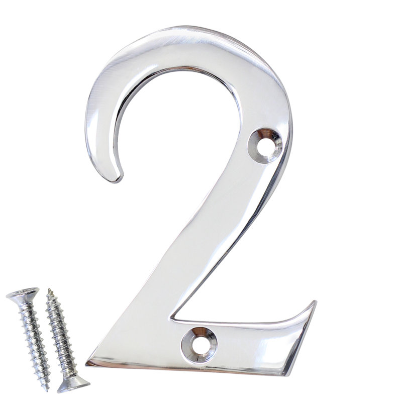 Numéro de maison laiton à fixation en surface, Chrome poli, 2, H 3 po