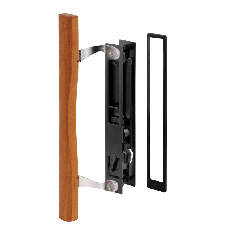 Finition noire moulée sous pression, poignée de porte de patio coulissante affleurante avec poignée en bois, croft (paquet simple)