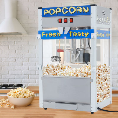 Pop Heaven Popcorn Machine - 12oz Stainless Steel Kettle Makes up to 80 Cups - Electric Popcorn Popper Machine with Scoop, Measuring Cups, Serving Bags and Buckets by Great Northern Popcorn (Blue)