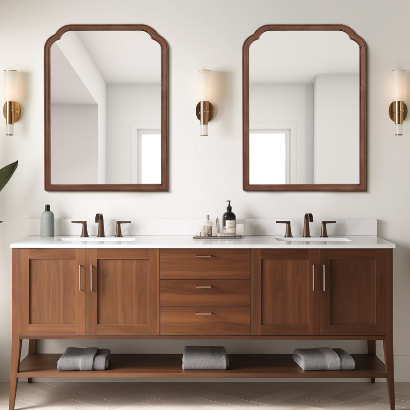 Ancalin Solid Wood Arched Wall Mirror, Walnut, 40" x 30"