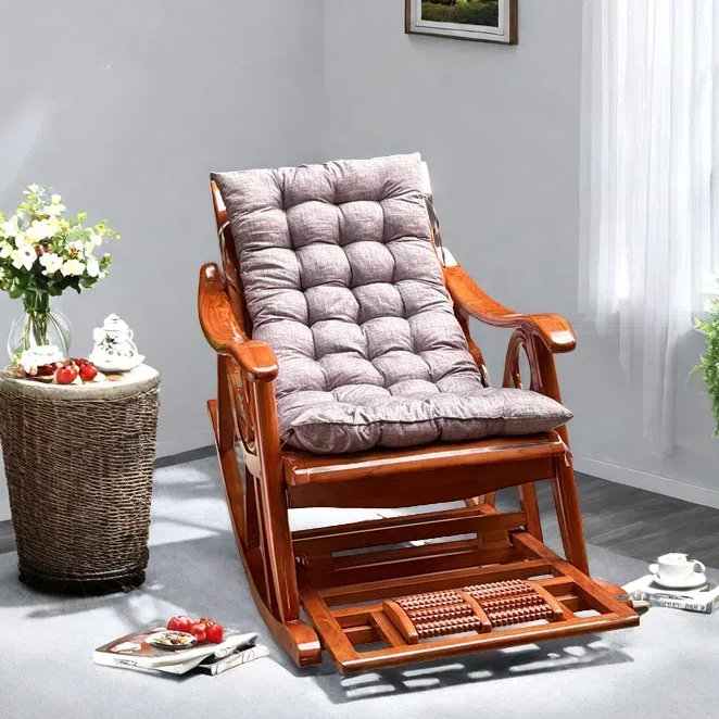 Chaise berçante en rotin naturel, Brun / gris