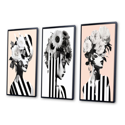 «Pink Vintage Minimalisme Geometric Floral Woman», ensemble de 3 impressions
