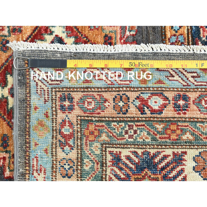 Tapis afghan Super Kazak en laine douce gris pierre, nouÃ© Ã  la main, 10 pi 3 po x 13 pi 10 po A8645FF0D7E64ED29BB1610DEC20B5A6