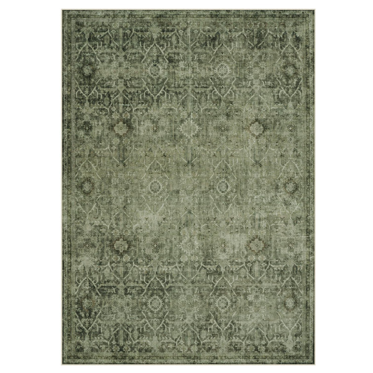 Vintage Tribal Cashmere Washable Dark Green Area Rug - Soft Oriental Distressed Design for Living Room, Bedroom, or Study Decor