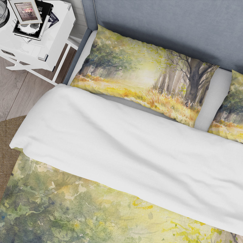 Ensemble de housse de couette traditionnel en polyester microfibre Bright Sunshine Through The Forest Trees IV