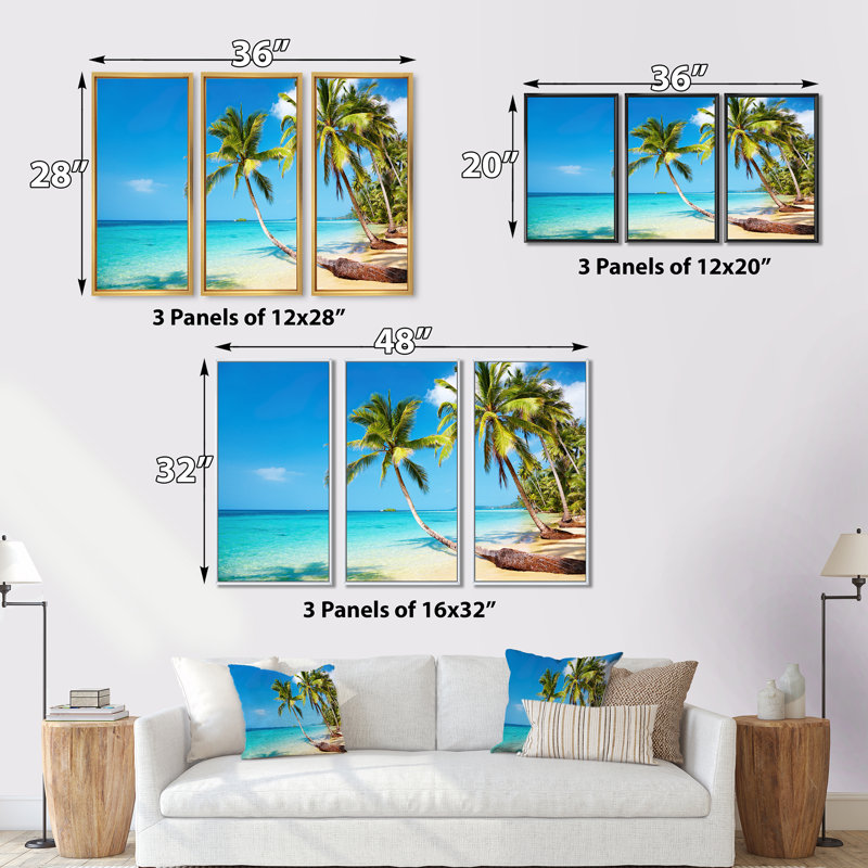 Plage tropicale - cadre flottant 3 pièces, Blanc, H 32 po x l 48 po