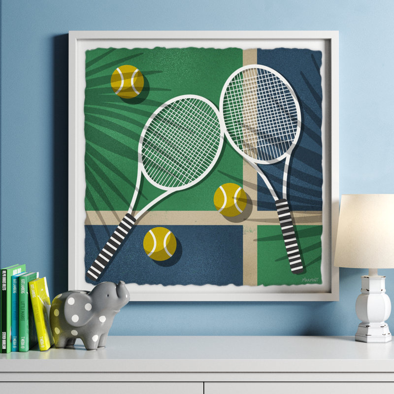 Reproduction encadrée de raquette de tennis Legler, H 32 po x l 32 po x P 1,5 po