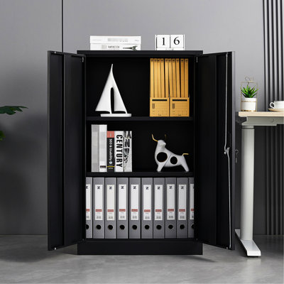Armoire pliante en métal noir avec tablette réglable, serrures à poignée et tige de verrouillage en tube d'acier solide, séparateurs de classement faciles à assembler, portes, noir, pour la maison