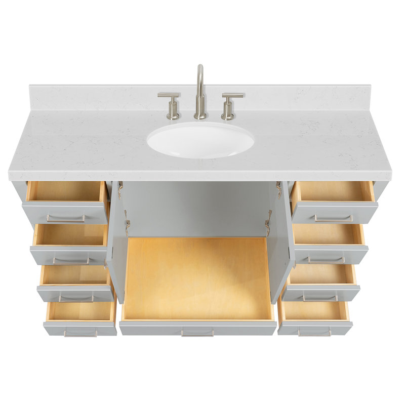  Meuble-lavabo simple 54,25 po avec comptoir, Gris / Nickel brossé