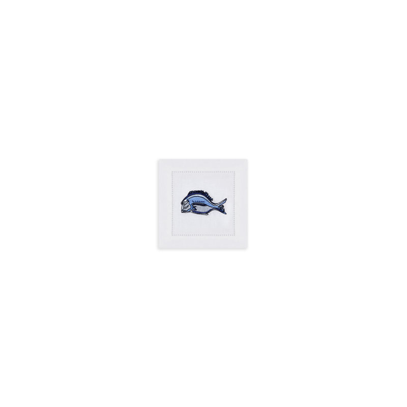 Marine Motif Embroidered Linen Cocktail Napkins