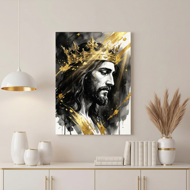 Art mural sur toile Gallery Wrap pour le salon, la chambre à coucher, le bureau ou le vestibule - Décoration murale décorative avec couronne dorée