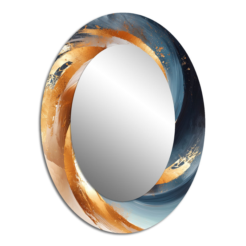 Blue And Gold Fractal Vortex I - Modern Oval Wall Mirror, 40" x 30"
