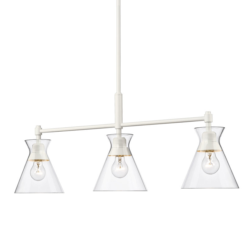 Luminaire suspendu pour îlot de cuisine en bronze brossé à 3 lumières Kyere, Blanc