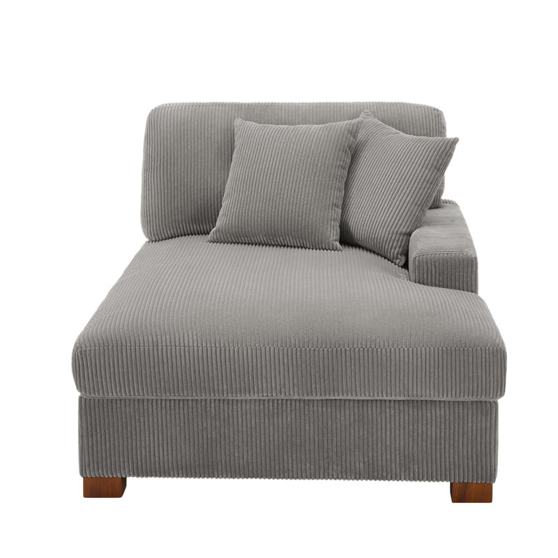 Milbrey Oversized Upholstered Light Gray Corduroy Chaise Lounge with Armrests & Throw Pillows, Light Gray, Right Hand Facing