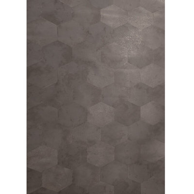 Geometric Hexagon Brown Bronze Metallic Wallpaper Faux Cow Hide Skin
