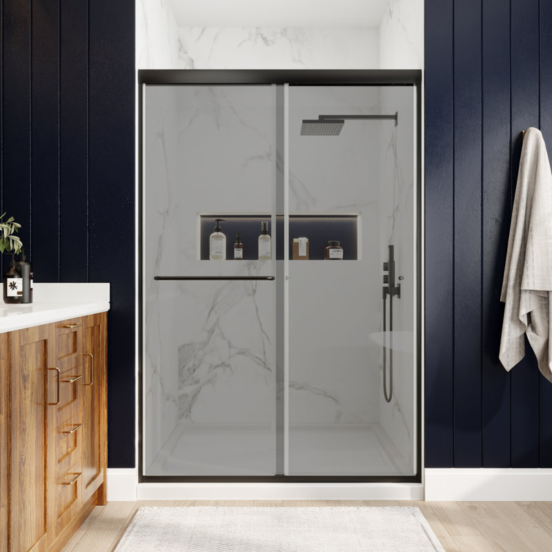 44"–48" W x 70" H Sliding Framed Shower Door with 6mm ANSI Tempered Glass, Gray Tinted Finish.