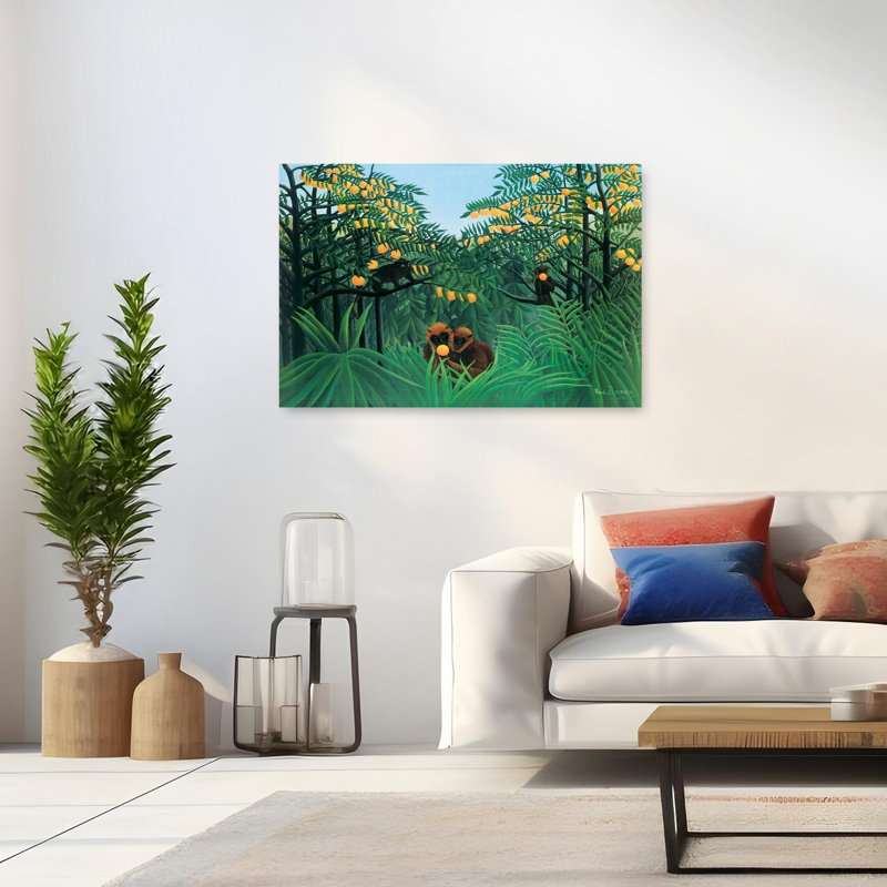 «The Tropics Abstract Contemporary Monkey Forest Landscape», reproduction d'art murale, H 32 po x l 48 po