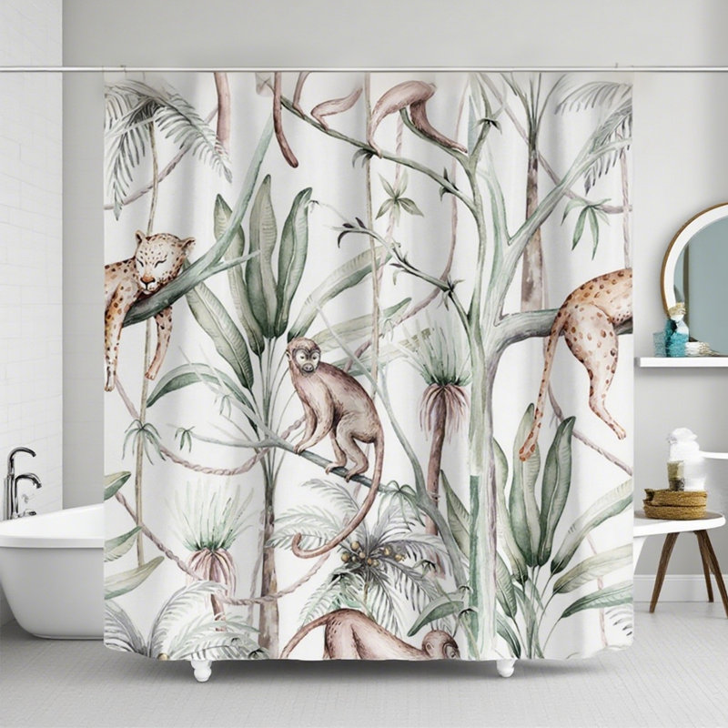 Mignon rideau de douche avec crochets Green Forest