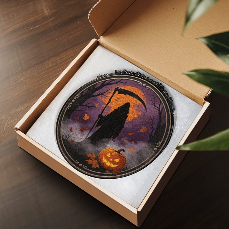Panneau de vitrail pour fenêtre Grim Reaper, 9,8 x 9,8 po (25 x 25 cm)