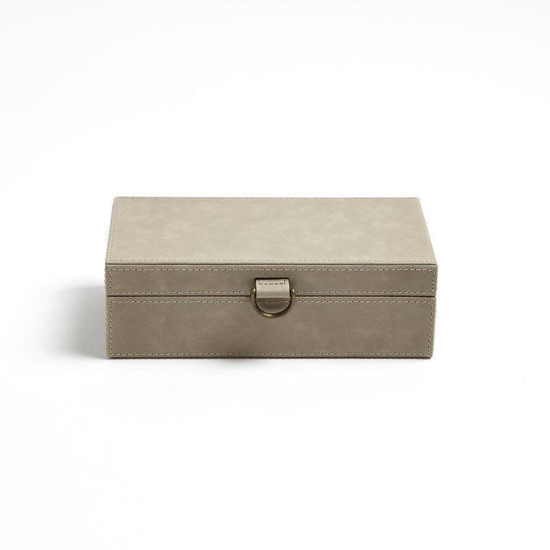 Marbled Leather D Ring Box, Light Gray, 3.25" H x 5.75" W x 10" D