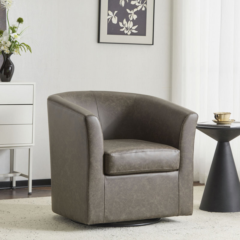 Fauteuil demi-tonneau Wilmore, Simili cuir brun foncé