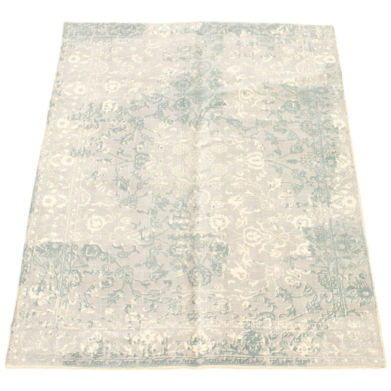 Tapis floral gris clair / ivoire en laine noué à la main Floral