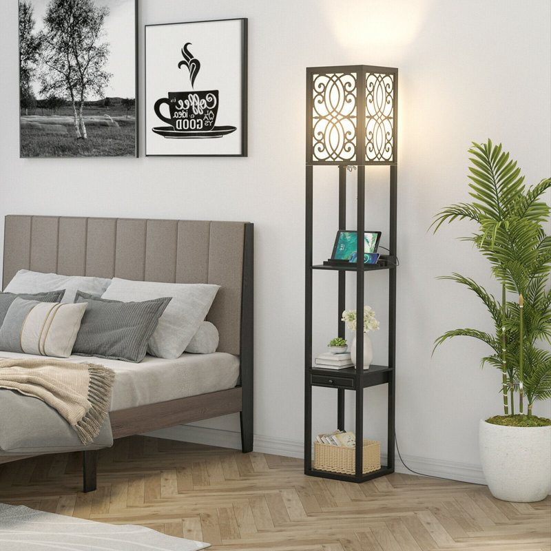 Luretta 63'' Black Column Floor Lamp with USB and Outlet