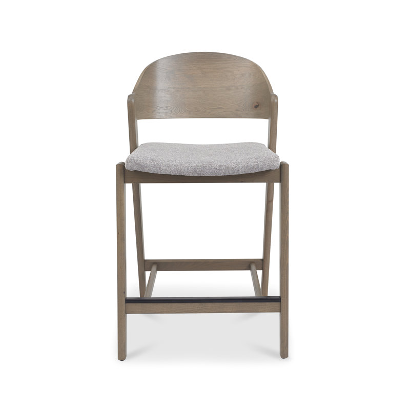 Upholstered Counter Stool with Solid Wood Frame, Grey