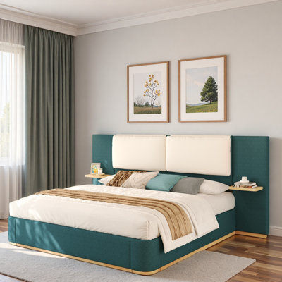 Upholstered Platform Bed With Shelves